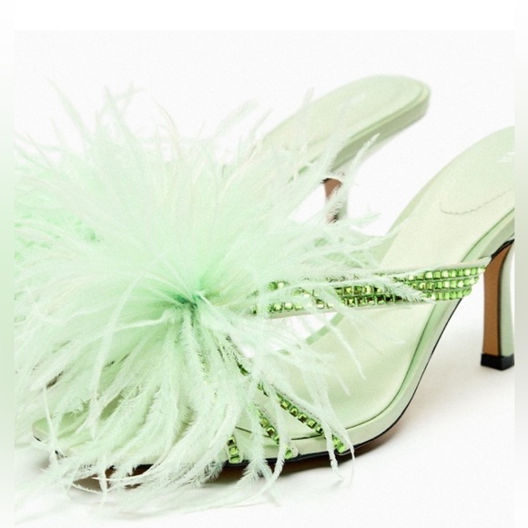 Feathered heeled sandals water green - Picture 8 of 9